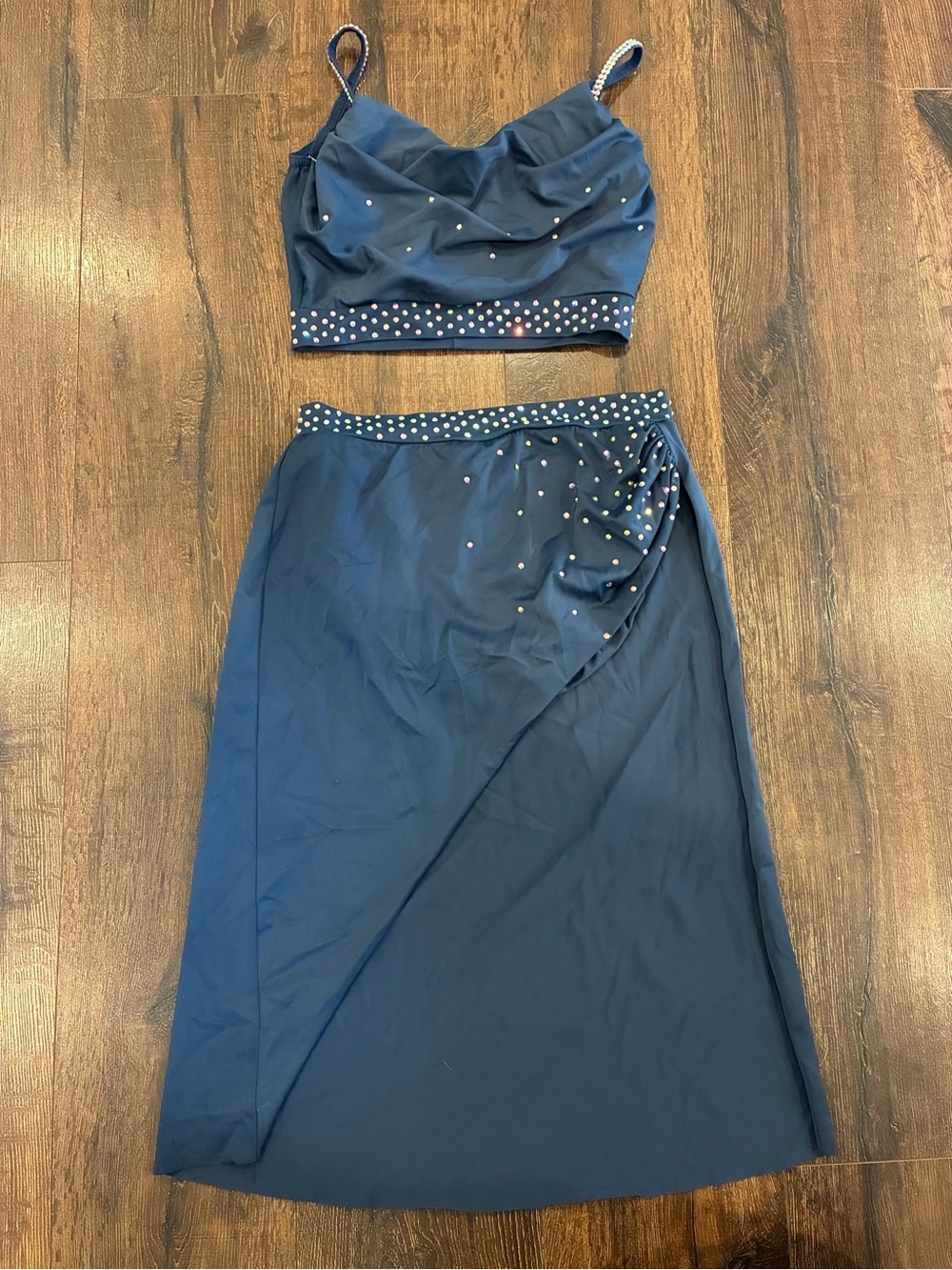 Kelle Adult Medium Navy Two-Piece Rhinestone-Accent Women's Skirt Set